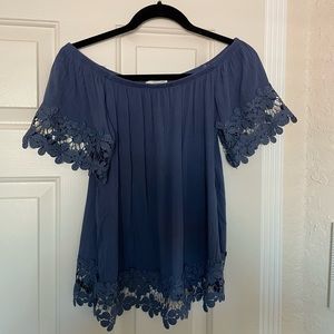 Cobalt Blue Off the shoulder top with laced trim